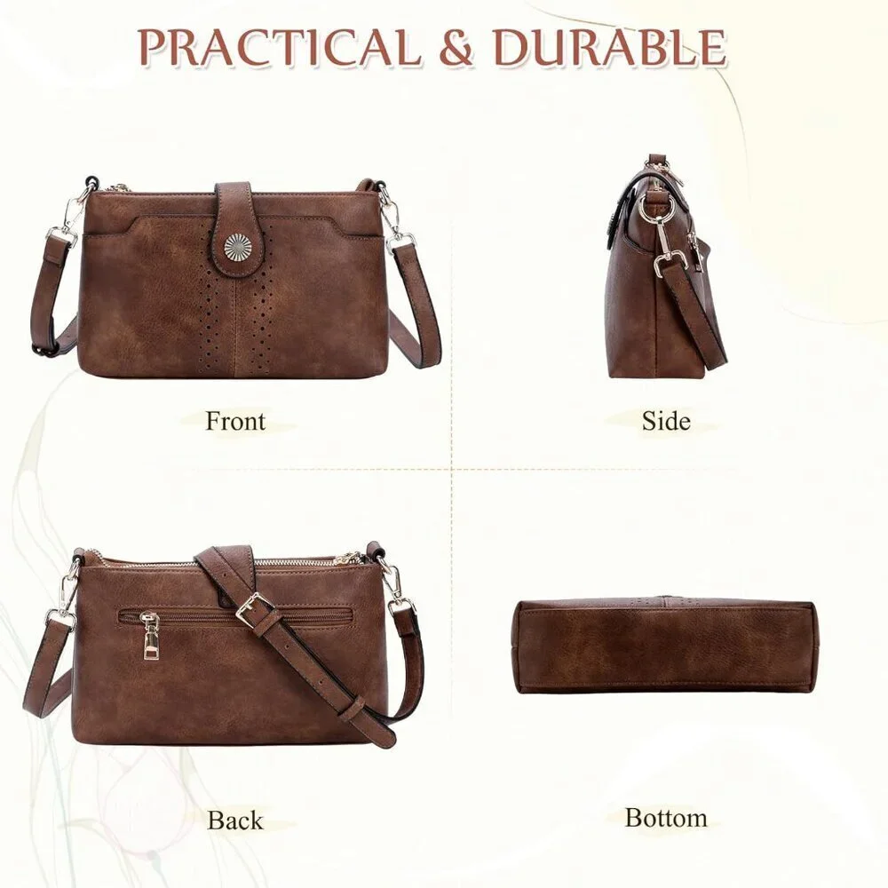 Women's Vegan Leather Crossbody Bag Small Vintage Shoulder Purse